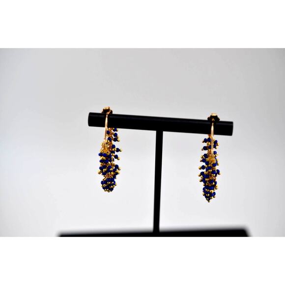 Catherine Weitzman Gold Filled Lapis Lazuli Fringe Hoop Earrings - Picture 1 of 3